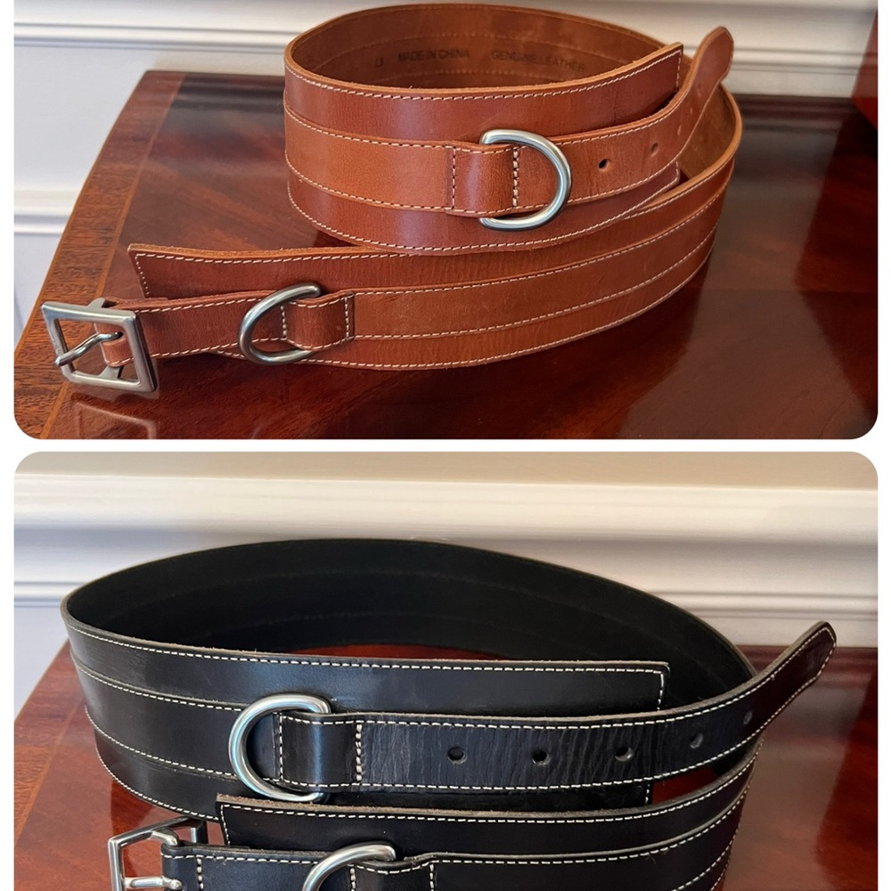 Lands End Canvas Two Women’s Belts Brown and Black Leather size Small 39 inches